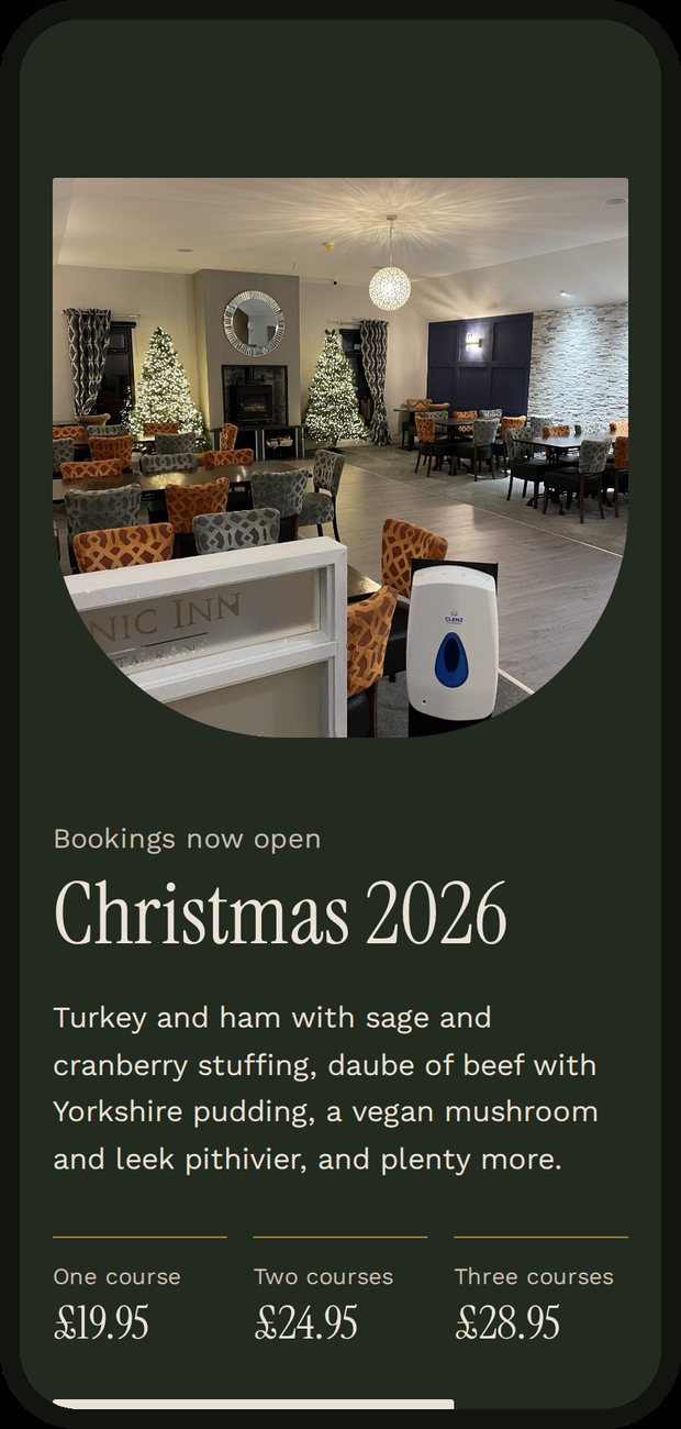 The Scenic Inn Christmas menu on a phone