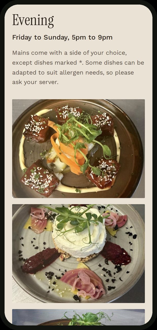 Menu page on a phone
